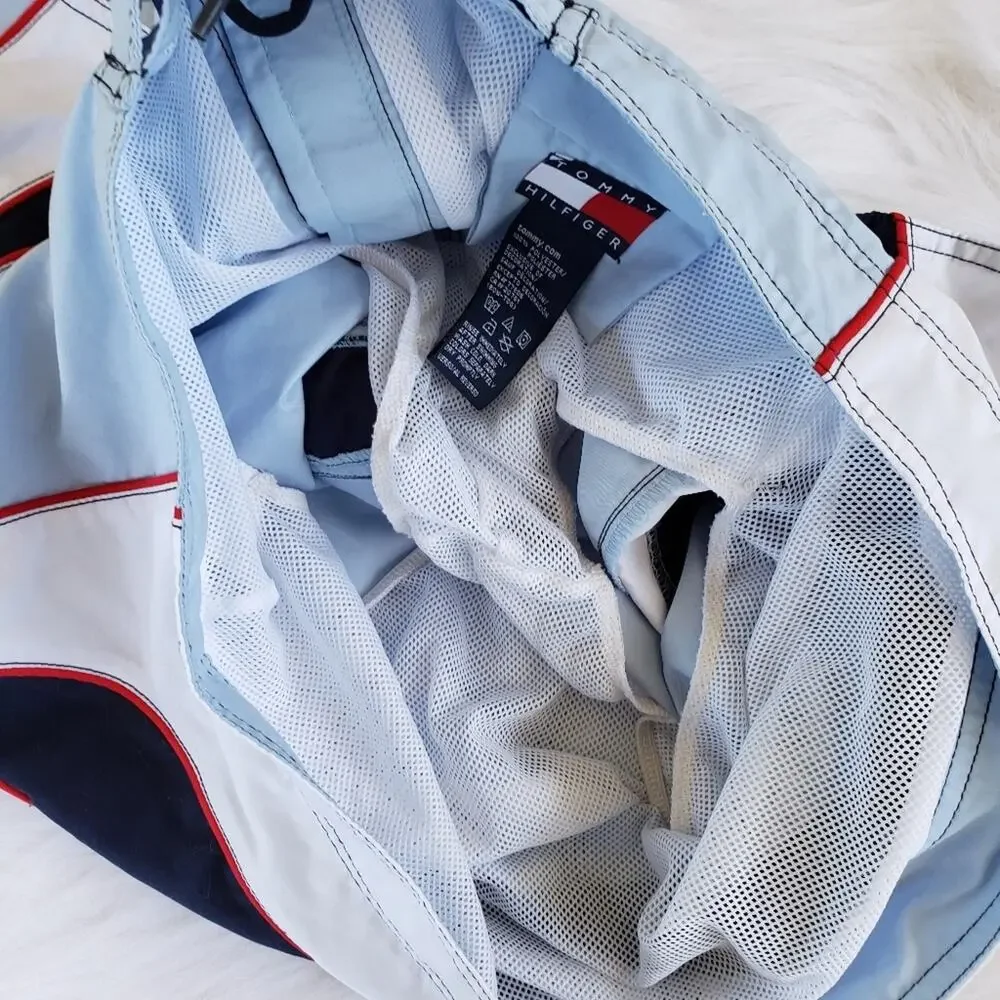 Vintage big‎ block logo Tommy Hilfiger mesh lined swim shorts men's size large
